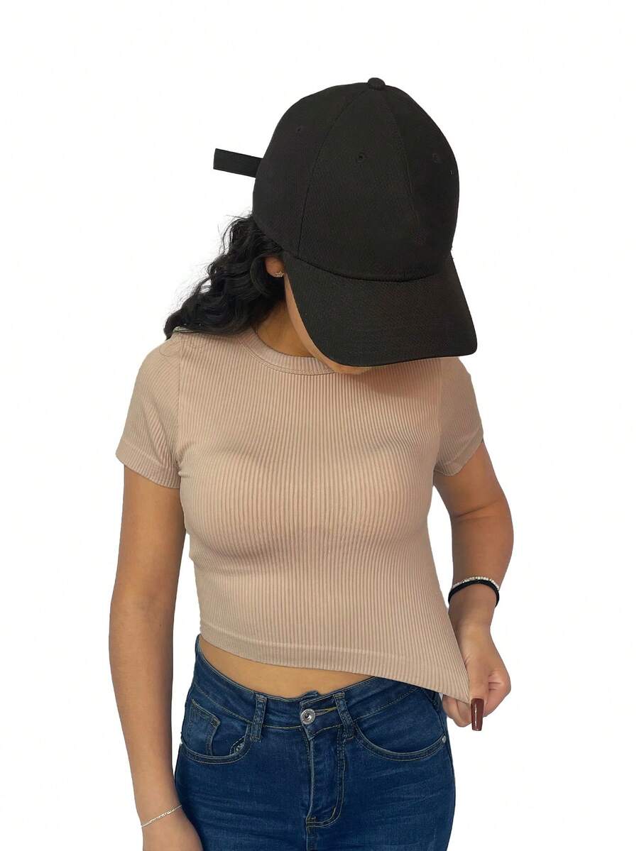 Blusa de color neutro con tela estreche - Beis - Ver 1