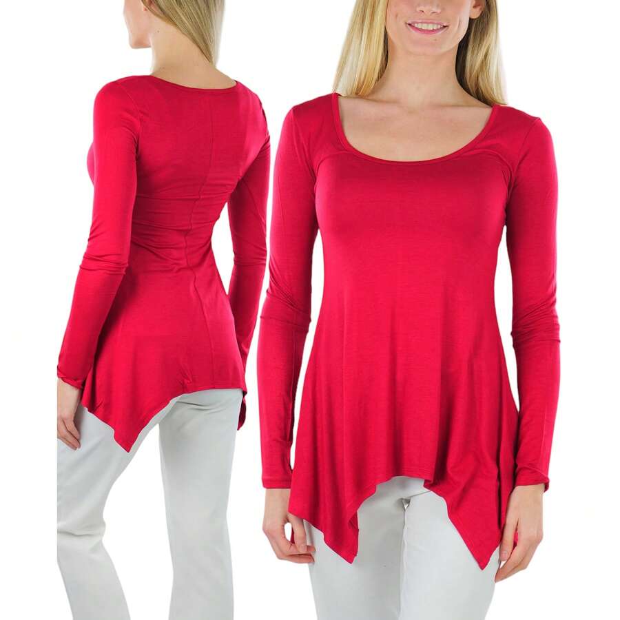 ToBeInStyle Women's Long Tunic Tops - Boat Neck Trapeze - Burgundy - View 1