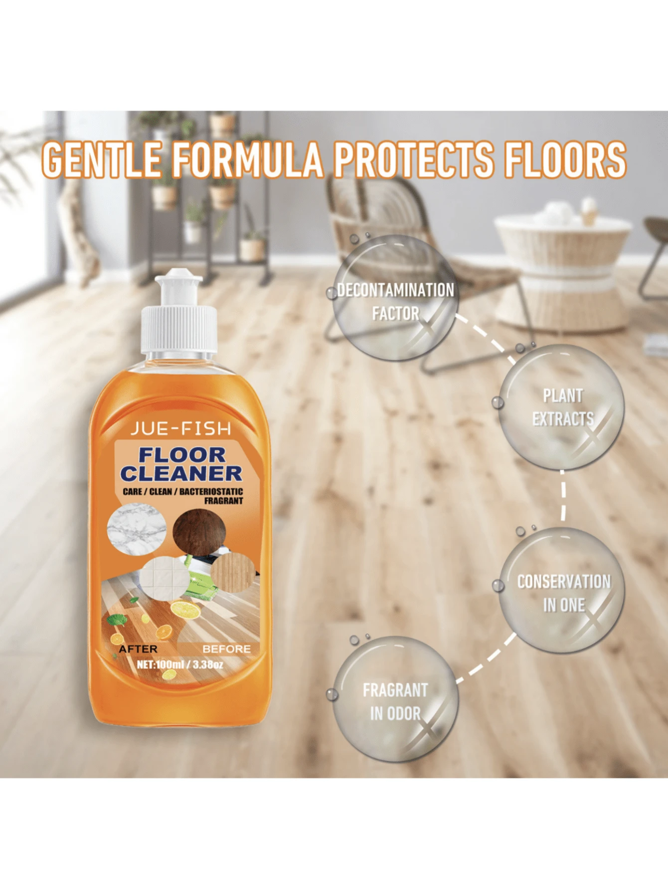 JueFish Floor Cleaner, Powerful Stain Remover, Polishing Agent For