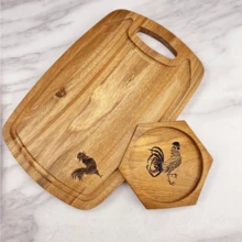 1入組實木雞標切割板，適用於廚房奶酪和熟食板，帶有滴水槽和手柄，有機木質切割板帶有滴水槽，適用於肉類和蔬菜，六角托盤適用於甜點，咖啡和飲料，裝飾托盤