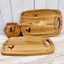 1入組實木雞標切割板，適用於廚房奶酪和熟食板，帶有滴水槽和手柄，有機木質切割板帶有滴水槽，適用於肉類和蔬菜，六角托盤適用於甜點，咖啡和飲料，裝飾托盤