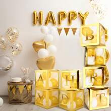 5 Pcs Transparent Balloon Boxes With 27 Letters, Clear Block Boxes Backdrop, For Birthday Bridal Baby Shower Gender Reveal Grad Party Decoration Balloon Box-Reusable Favors In Giftbox, Christmas - Gold - View 3