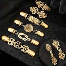 1pc Vintage Sweater Shawl Pin, Metal Dress Cardigan Brooch, Flower Pattern Collar Clip, Brooch Accessory - E - View 2