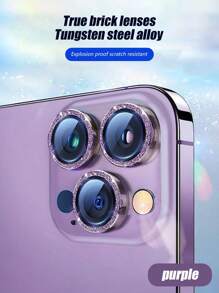 水钻镜头保护膜适用于 iPhone 15 Pro Max 型号，金属环适用于 iPhone 11/12/13/14/15/16/16 Plus/16 Pro/16 Pro Max 系列 - 淡紫色 - 查看 3