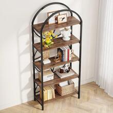 Tribesigns 5-Tier Open Bookshelf, 190cm Tall Arched Bookcase Shelf Storage Organizer, Industrial Book Rack With Metal Frame, Standing Display Rack For Bedroom, Living Room, Home Office, Rustic Brown - Brown - View 5