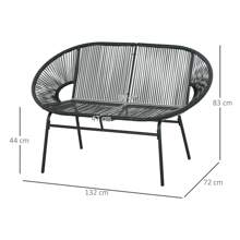 Outsunny Silla Acapulco de 2 Plazas Silla de Jardín con Reposabrazos Cojines y Marco de Acero Carga 260 kg para Balcón Terraza Patio 132x72x83 cm Negro - Negro - Ver 5