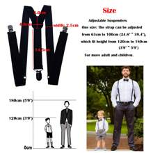 1pc Classic Solid Color 2.5cm Wide Y-Back Suspender Strap With Anti-Slip Adjustable Elastic Band & 3 Clips, For Men & Women's Wedding, Festivals, Cosplay, Street Dancing, Stage Performance, Parties, Halloween, Christmas, Magic Show, Graduation