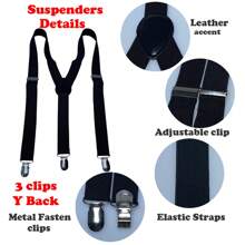 1pc Classic Solid Color 2.5cm Wide Y-Back Suspender Strap With Anti-Slip Adjustable Elastic Band & 3 Clips, For Men & Women's Wedding, Festivals, Cosplay, Street Dancing, Stage Performance, Parties, Halloween, Christmas, Magic Show, Graduation