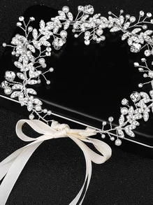 1 件手工制作女士银色金属叶、人造珍珠和水晶腰带、新娘婚礼派对礼服装饰腰链万圣节