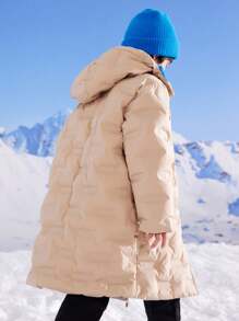 Annil Tween Boy Winter Thickened Warm Fashion Loose Hooded Winter Coats Black - Apricot - View 3