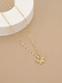 1pc Rhinestone Butterfly Design Stainless Steel Necklace For Women, Festival Gift - Yellow Gold - View 2