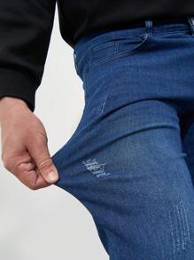 Vaqueros pitillo deshilachados azules rasgados para hombre con bolsillos - Azul - Ver 4