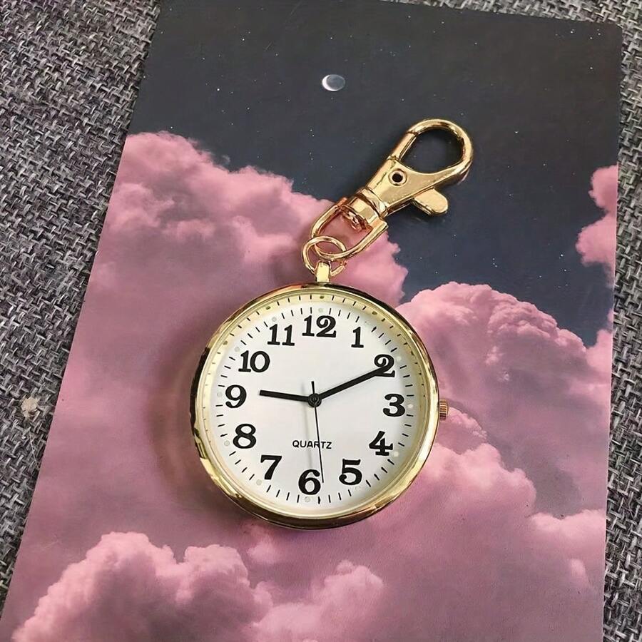 大數字清晰顯示鑰匙扣錶,護士錶,學生考試錶,防水口袋錶,迷你掛錶 - 金色 - 查看 1
