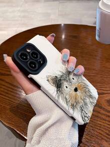 1pc Cartoon Dog Print & Stripe & Faux Leather Texture Anti-Fingerprint Soft Phone Case Compatible With IPhone And Samsung Models - Multicolor - View 5