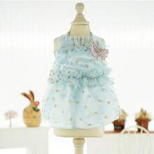 1件寵物衣服,春夏薄款金色壓花心形和蝴蝶結吊帶裙,透氣,適合比熊、泰迪、柯基等 - 藍色 - 查看 13