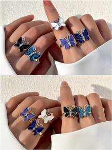5pcs/Set Stylish And Elegant Lady Ring Set With Metallic Butterfly And Open Design, Suitable For Personalized And Unique Taste - 5 Piece Ring Set - View 5
