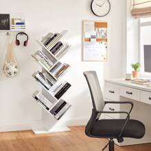 VASAGLE Bibliothèque, Étagère à 8 Niveaux, Meuble de Rangement, en Forme d'Arbre, pour Salon, Bureau, Chambre, Marron Rustique/ Blanc - Blanc - Voir 1