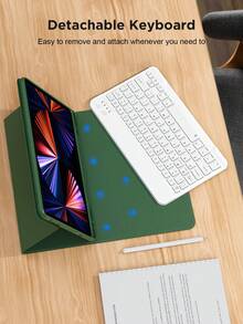 IPad Case With Keyboard Compatible With IPad 7/8/9 Gen 10.2inch,Compatible With Samsung Galaxy Tab S6 Lite 10.4/Huawei MatePad Pro 11inch Cover,Built-In Pencil Holder - Green - View 7