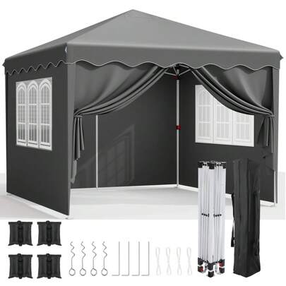 Pavilion 3x3m, Folding Pavilion With 420d Oxford, Foldable Garden Tent Waterproof Stable, Party Tent Height Adjustable, Folding Pavilion Tent With 4 Side Walls, Garden Pavilion UV Protection 50+, For Camping