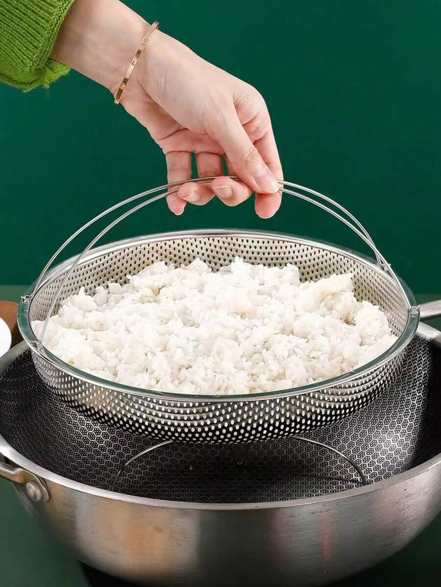 1 Miếng Thép không gỉ Giỏ hấp Đối với Nhà  Phòng bếp , Đa chức năng Giá thoát nước , Thích hợp Đối với Hấp Cơm , Rau , Bánh mỳ , Và Bánh bao - Bạc - Xem 1