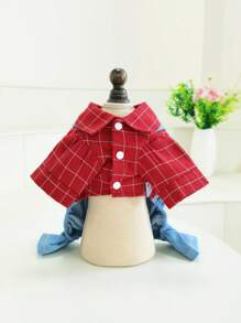 1pc Pet Dog Plaid Bib Dungarees Jumpsuit Coverall For Autumn And Winter Pet Clothes - Red - View 8
