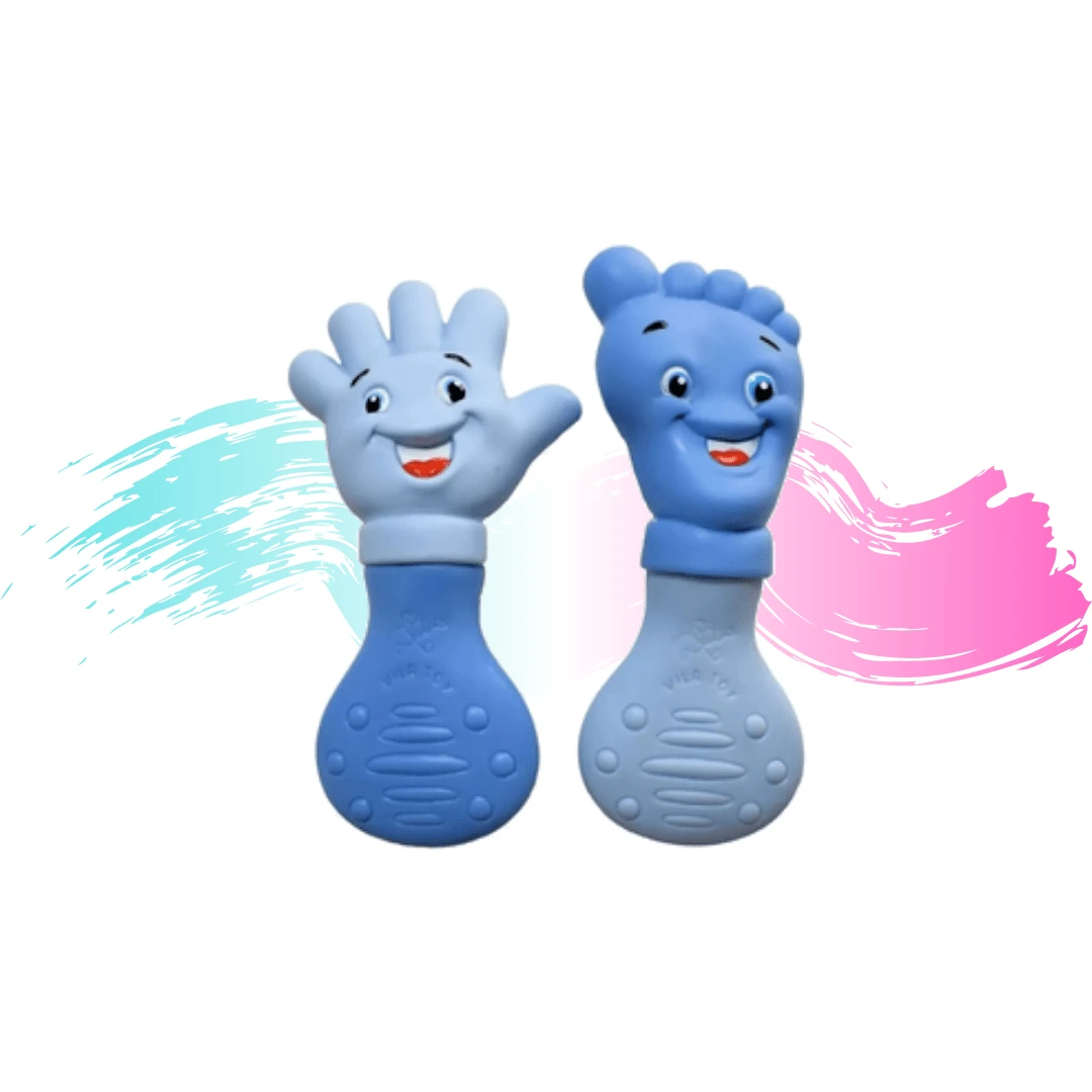 Kit Mordedor Pé e Mão Vila Toy | Azul ou Rosa | Estimulador de Dentição Suave - Azul - Visão 1