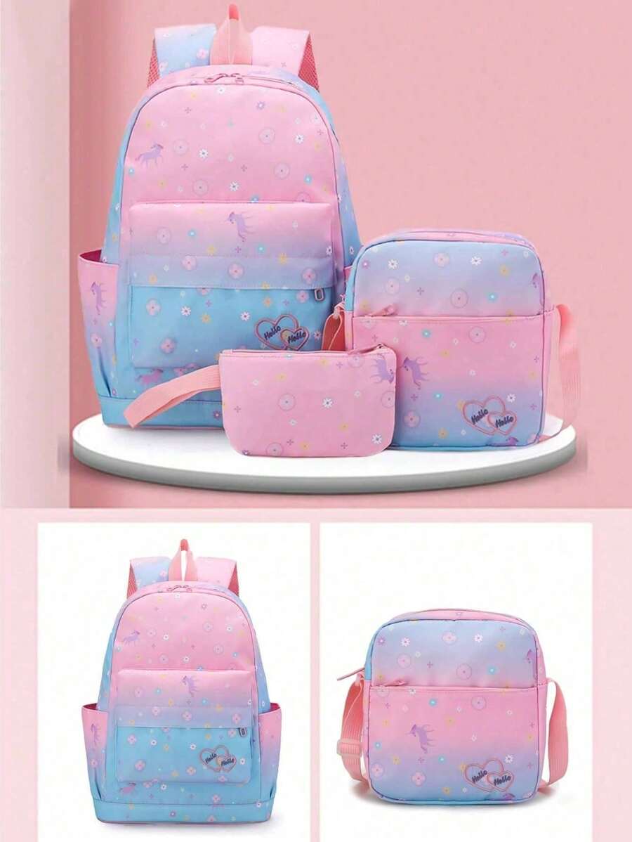 3入學校女孩背包套裝背包連午餐盒和小學生戶外背包 - 彩色 - 查看 1