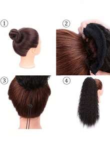 女性長捲髮抽繩馬尾黑色捲髮馬尾髮延伸合成夾繩馬尾適用於日常使用 - 黑色 - 查看 6