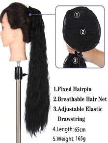 女性長捲髮抽繩馬尾黑色捲髮馬尾髮延伸合成夾繩馬尾適用於日常使用 - 黑色 - 查看 9