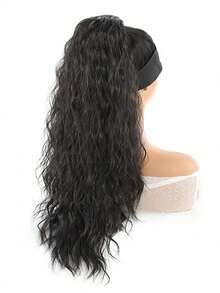 女性長捲髮抽繩馬尾黑色捲髮馬尾髮延伸合成夾繩馬尾適用於日常使用 - 黑色 - 查看 8