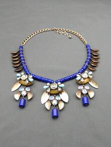 Blue Classical Chainmail Necklace With Metallic Texture, Medieval Style High-End Vintage Jewelry - Blue - View 5