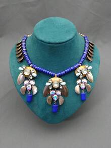 Blue Classical Chainmail Necklace With Metallic Texture, Medieval Style High-End Vintage Jewelry - Blue - View 2