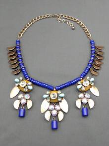 Blue Classical Chainmail Necklace With Metallic Texture, Medieval Style High-End Vintage Jewelry - Blue - View 1