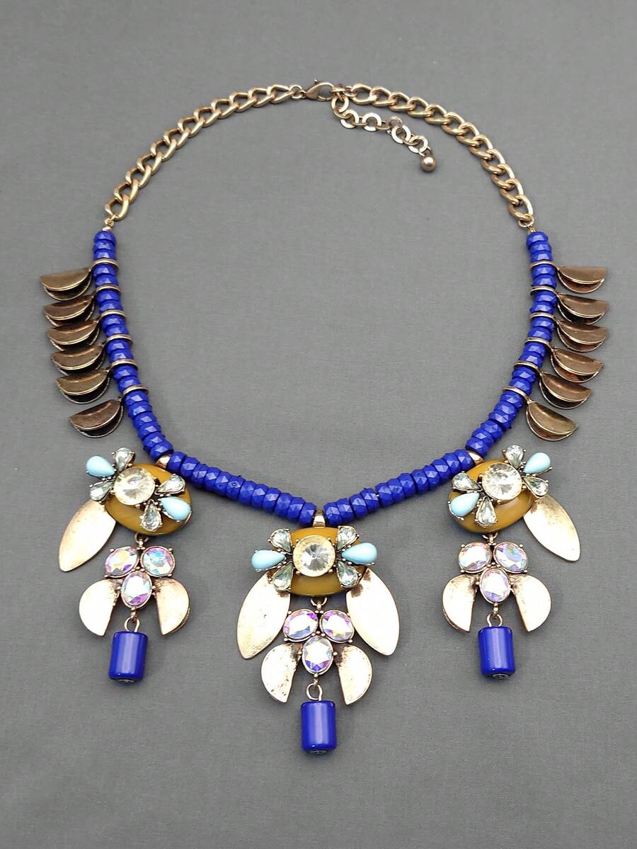 Blue Classical Chainmail Necklace With Metallic Texture, Medieval Style High-End Vintage Jewelry - Blue - View 1