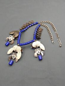 Blue Classical Chainmail Necklace With Metallic Texture, Medieval Style High-End Vintage Jewelry - Blue - View 6