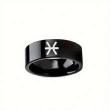 1只庞克黑色不锈钢十二星座环,星座戒指 - 黑色 - 查看 6