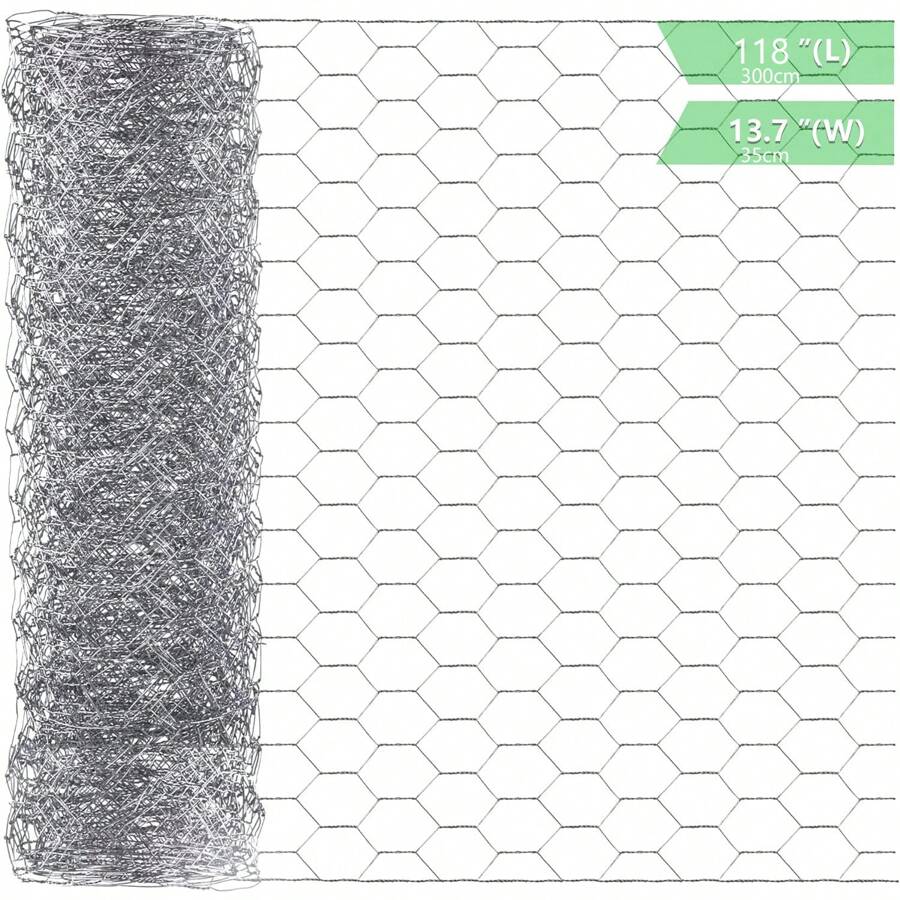 Meching Chicken Wire 13.7 In X 118 In Poultry Wire Netting Hexagonal Galvanized Mesh Garden Fence Barrier For Craft Projects, Pet Rabbit Chicken Fencing - Silver - View 1