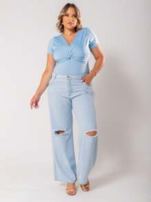 Plus Size Denim Shorts - Màu xanh lam - Xem 6