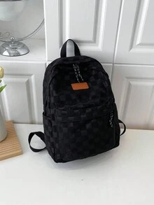 2024 New Backpack For Female High School Students, Junior High School Students, Large Capacity Backpacks, Simple And Versatile Plaid Girl Backpack - Black - View 4
