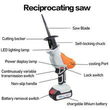 Không dây Reciprocating Nhìn thấy Tương thích với 18V Pin Có thể mang đi Điện lực Nhìn thấy Tay Nhìn thấy Nhìn thấy Đối với Gỗ kim loại Đông cứng Thịt - trái cam - Xem 6