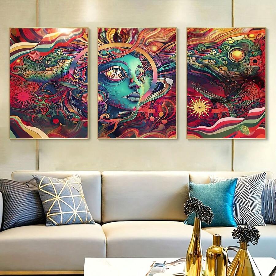 Bộ 3 tấm áp phích vải canvas, tranh canvas nghệ thuật cá nhân hóa, thiết kế đơn giản, trang trí nhà cửa, quà tặng cho bạn bè, dùng cho phòng khách, phòng ngủ, văn phòng, nhà bếp, nhà hàng, tranh treo tường, tranh chống thấm nước, tranh in, tác phẩm nghệ thuật, không có khung - nhiều màu - Xem 1