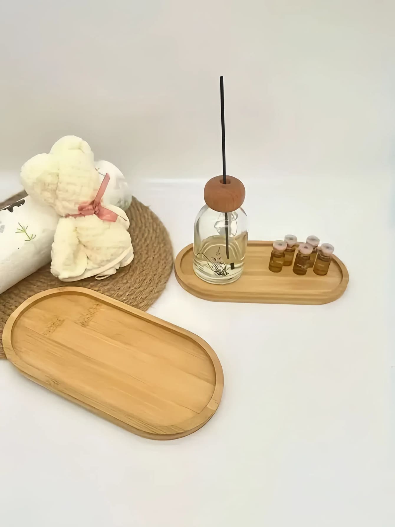 1 pieza Bandeja ovalada de bambú, soporte para incienso, bandeja para joyas, bandeja rectangular de bambú, cuadrada de 17.5cm/6.88in, almacenamiento de bandejas para joyas, decoración de habitación de maquillaje - Oval - Ver 1