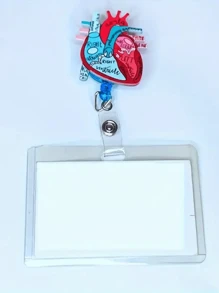 1入組人體解剖學心臟圖示縮短式徽章卡卷收納器，適用於護理學校的時尚人體解剖學心臟圖示徽章鈕扣卡片收納器，臨床醫護人員護士禮物、學校用品、教師禮物、返校學校用品、教師用品
