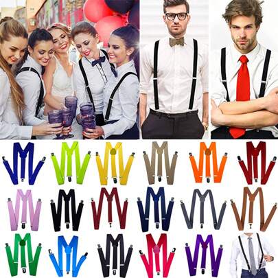 1pc Classic Solid Color 2.5cm Wide Y-Back Suspender Strap With Anti-Slip Adjustable Elastic Band & 3 Clips, For Men's Wedding, Festivals, Cosplay, Street Dancing, Stage Performance, Parties, Halloween, Christmas, Magic Show, Graduation For Going Out Outfit Wedding Party And For Gift Halloween Accessories, Halloween Costumes Suitable For Autumn And Winter Autumn-Winter Accessories Halloween Costume,Suitable For Teens, Youth,Men,Casual, Outdoor, Athletic, Vacation, Graduation Gifts, Birthday, Daily Wear
