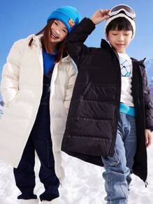 Annil Chaqueta de plumas larga de invierno para niña preadolescente, chaqueta acolchada con capucha negra, abrigada y gruesa - Negro - Ver 2