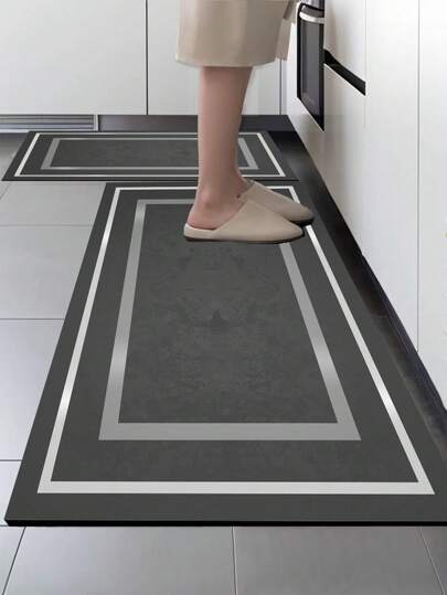1 pieza Alfombra de cocina de diatomeas y sílice con líneas de gradiente de textura avanzada, estilo de moda de lujo, alfombra de cocina aislante del cansancio y acolchada, absorbente de agua, secado rápido y antideslizante, alfombra minimalista de goma de tierra de diatomeas para cocina, baño, entrada, lavadero, etc., decoración del hogar
