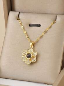 1條鑽石鑲嵌不鏽鋼心形項鍊,擁有100種語言的愛的表達,是女性浪漫禮物的不二之選 - 金黃色 - 查看 17