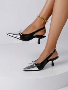 全新女士中跟凉鞋尖头低帮拼接鞋，银色 - 彩色 - 查看 1