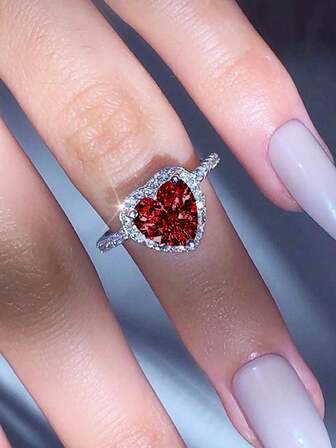 1Pc Girls Cubic Zirconia Romantic Heart Rings For Teen For Birthday Gifts