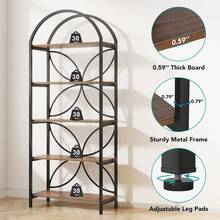Tribesigns 5-Tier Open Bookshelf, 190cm Tall Arched Bookcase Shelf Storage Organizer, Industrial Book Rack With Metal Frame, Standing Display Rack For Bedroom, Living Room, Home Office, Rustic Brown - Brown - View 9